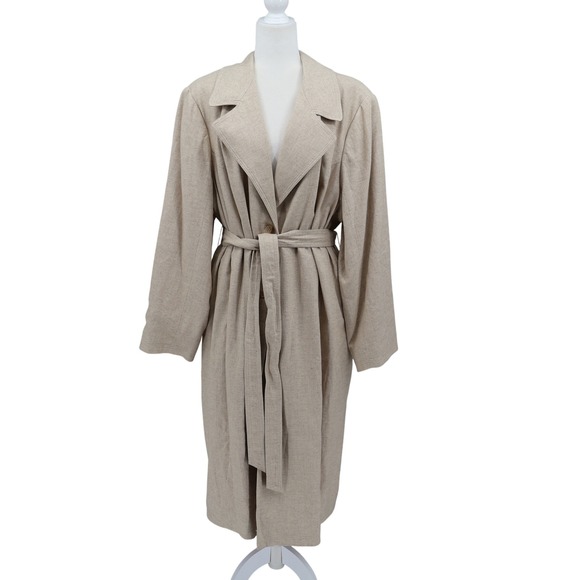 Emme Linen Blend Trench Coat Womens 3X Beige Classic Rain Old Money Professional - Picture 2 of 16